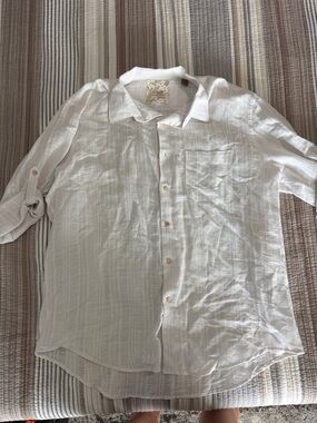 Tasso Elba White Linen-Blend Casual Button-Down Shirt